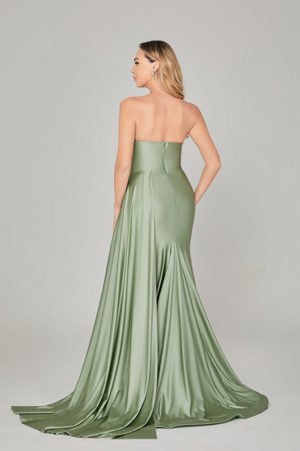 Chic Strapless Satin Dress with Waist Sash: Wholesale Elegance 32852