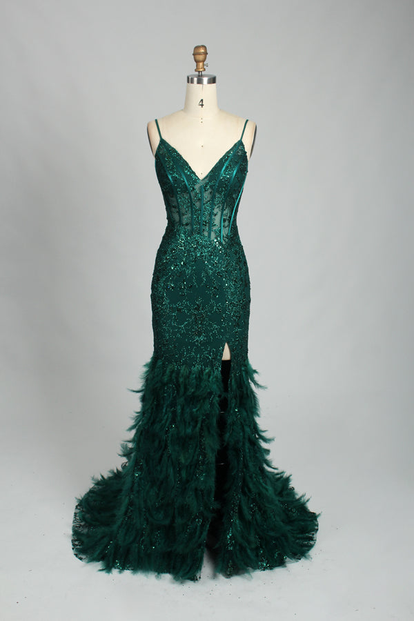 Wholesale Opulence Feathered Glamour and Sparkling Sequins Mermaid Prom Gown 32696