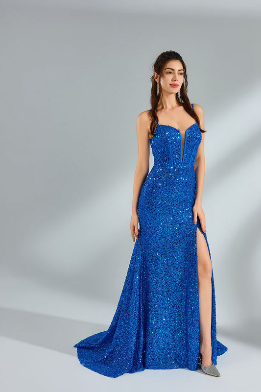 Glistening Train Sparkling Mermaid Prom Dress with a Dazzling Trail 32860