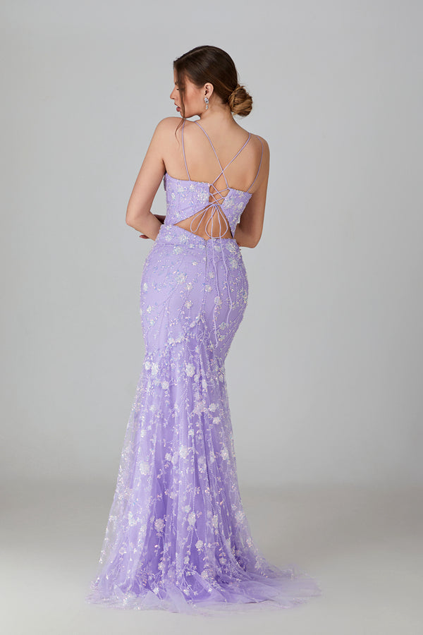 Wholesale Lace Appliqué Mermaid Prom Gown with Sheer Net Overlay