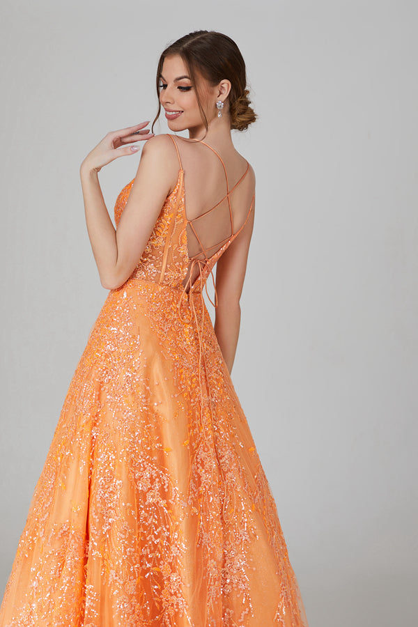 Wholesale Glamour Meets Versatility Sparkling Net Overlay Prom Gown with Waist Tie 32753
