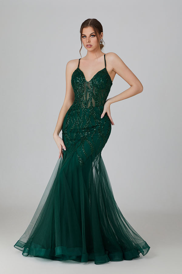 Wholesale Splendor: The Captivating Netted Mermaid Prom Gown 32723