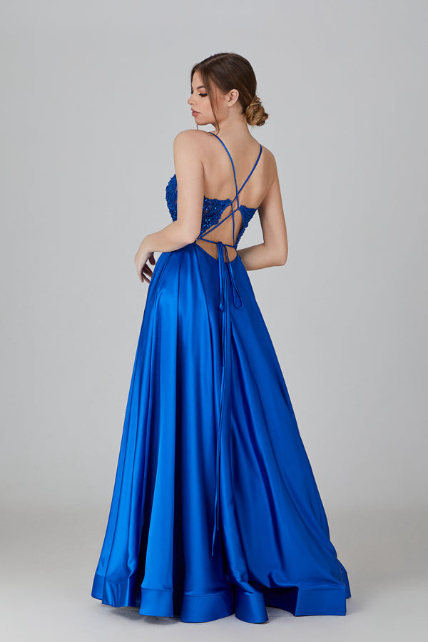Wholesale Elegance Lace Satin Slit Gown - Unveiling Timeless Sophistication 32711