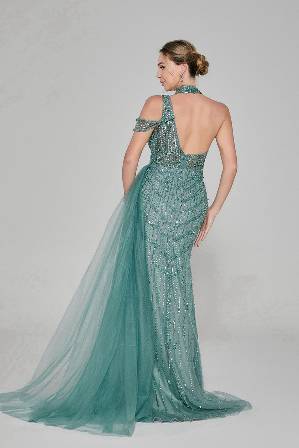 Unique One-Shoulder Heavy Beaded Evening Gown with Dazzling Sparkles MC118
