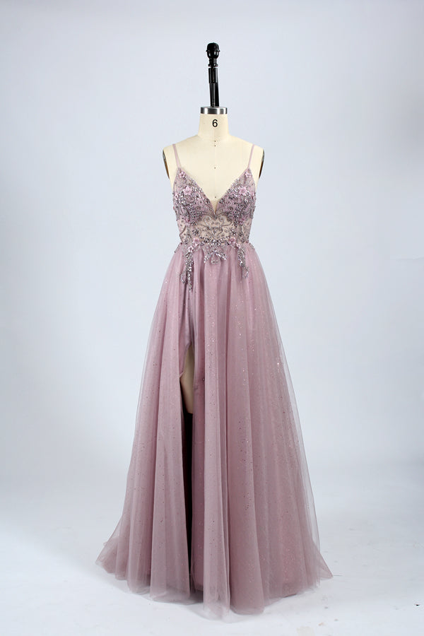 Wholesale Enchanting Opulence: Lace Appliqué Beaded Slit Prom Gown 32632