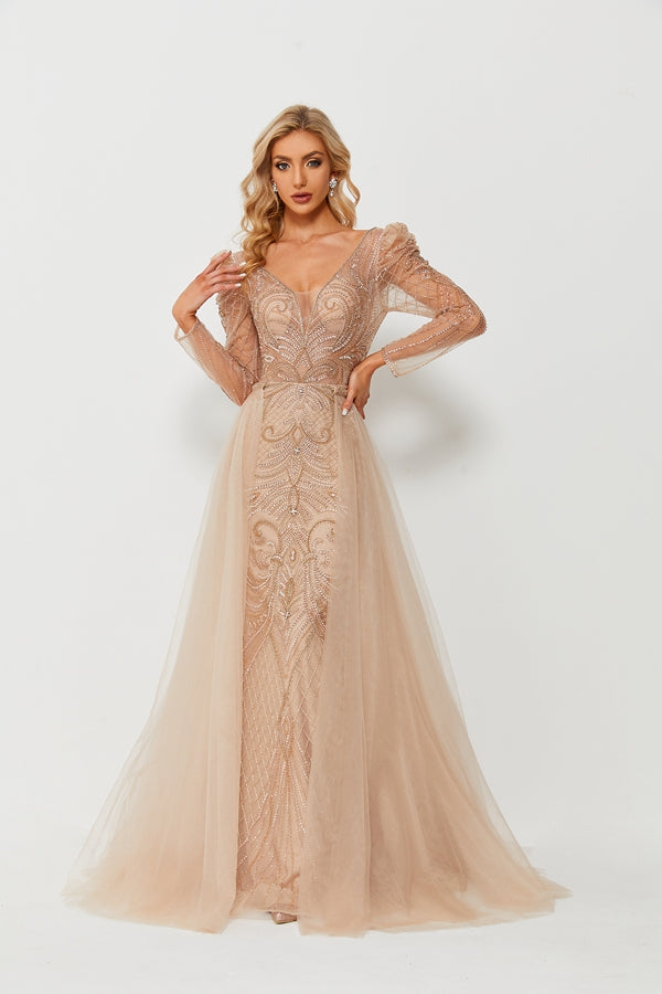 Versatile Glamour Detachable Waist Sash Statement Evening Gown MC085