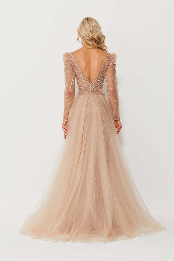 Versatile Glamour Detachable Waist Sash Statement Evening Gown MC085