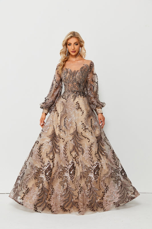 Glamorous Curves Plus Size Lace Long Sleeve Tulle Dress KS022