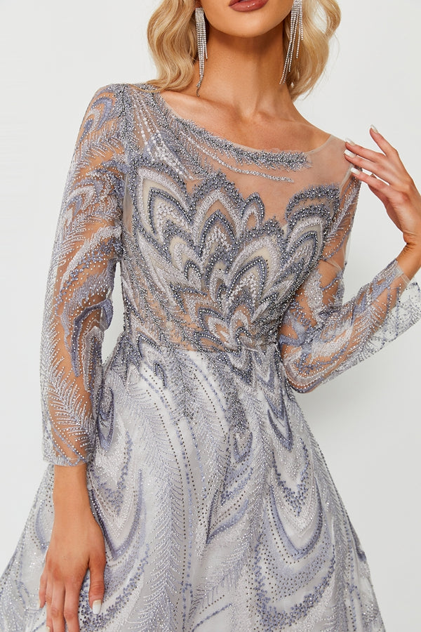 Glamorous Curves Plus Size Lace Long Sleeve Tulle Dress KS005