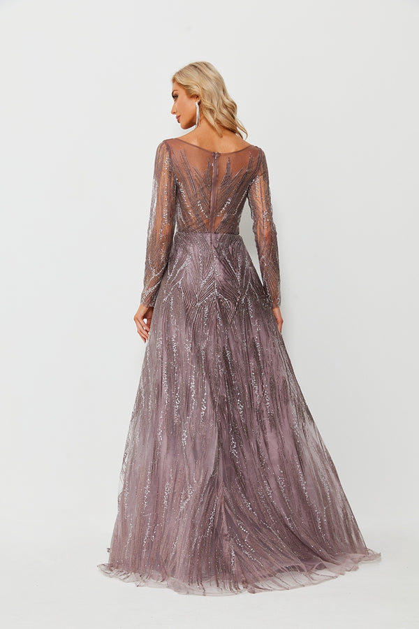 Glamorous Curves Plus Size Lace Long Sleeve Tulle Dress KS007