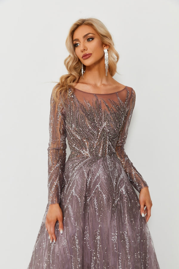 Glamorous Curves Plus Size Lace Long Sleeve Tulle Dress KS007
