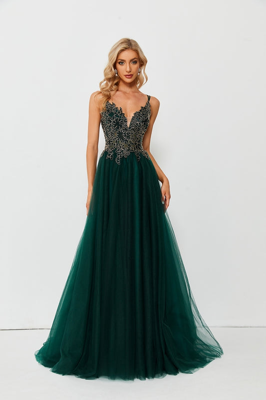 Wholesale Enchanting Opulence Lace Appliqué Beaded Slit Prom Gown 32647B