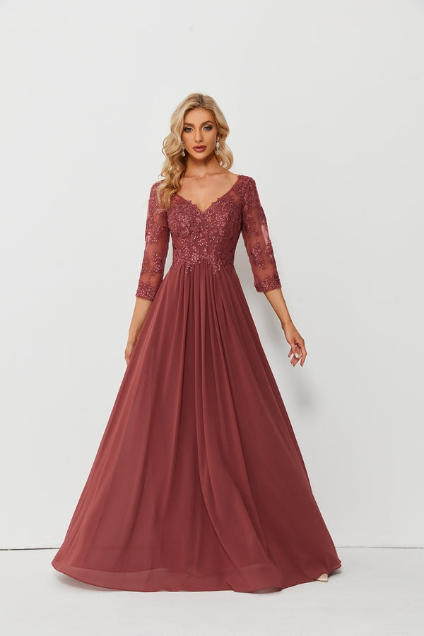 Graceful Sophistication Half-Sleeve Lace Chiffon Mother of the Bride Dress 32688