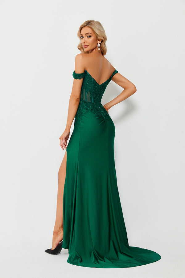 Graceful Allure Lace Capelet Slit Prom Dress 32662