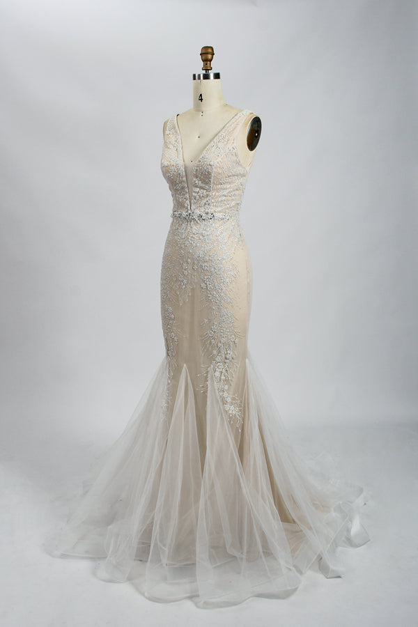 Mermaid Radiance Wholesale Beaded Waist Belt with Sparkling Fish Tail Wedding Gown KT1335
