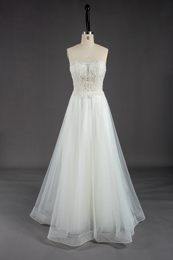 Enchanting Allure Wholesale Lace Strapless Wedding Gown with Sheer Tulle Skirt KT1301