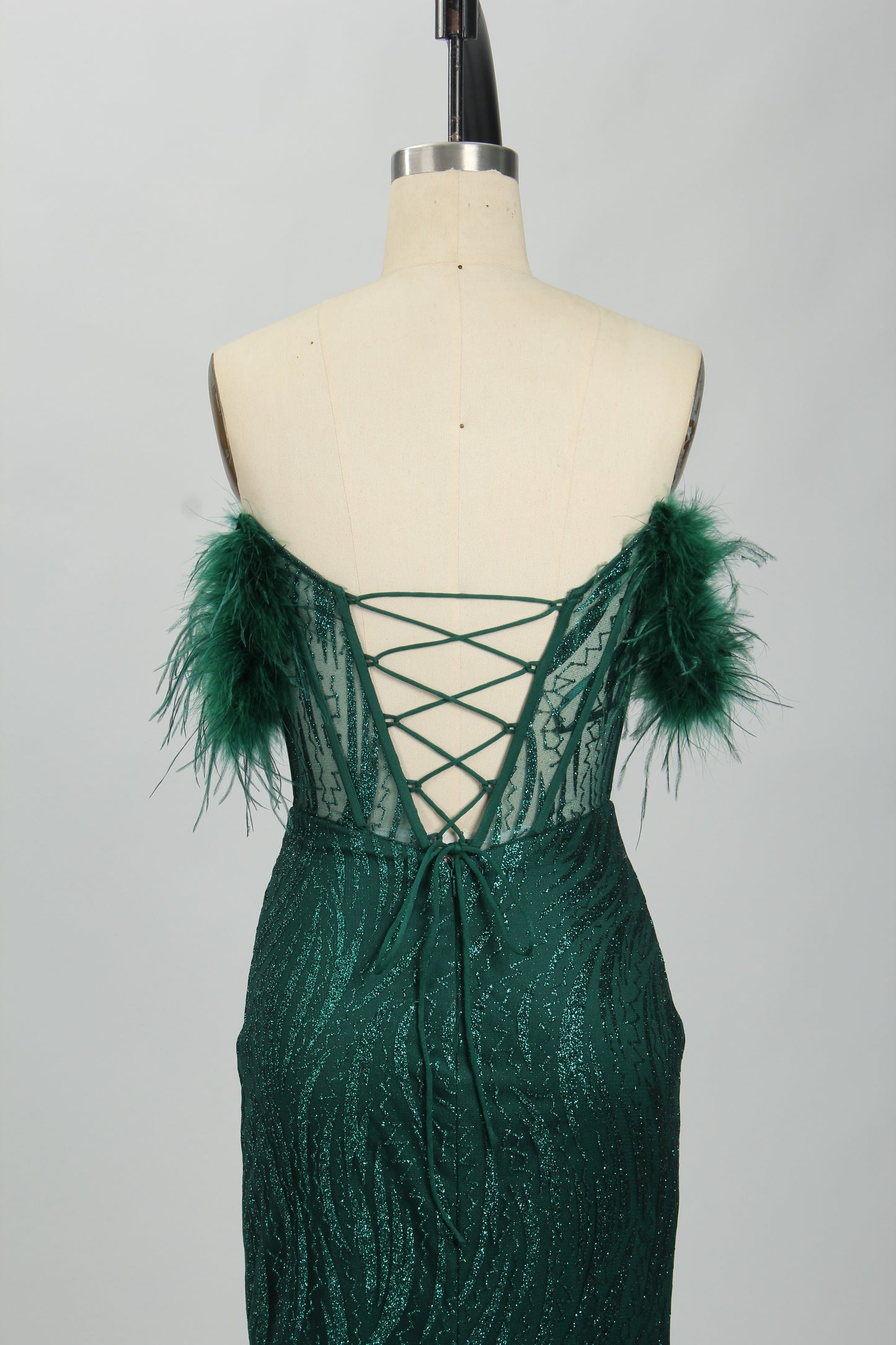 Wholesale Seductive Allure Feathered Cape Fish Tail Slit Prom Dress 32796