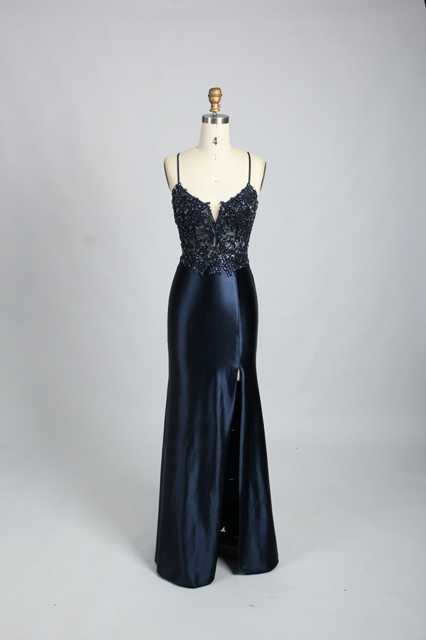 Enchanting Elegance Wholesale Mermaid Lace Sequin Slit Gown 32669