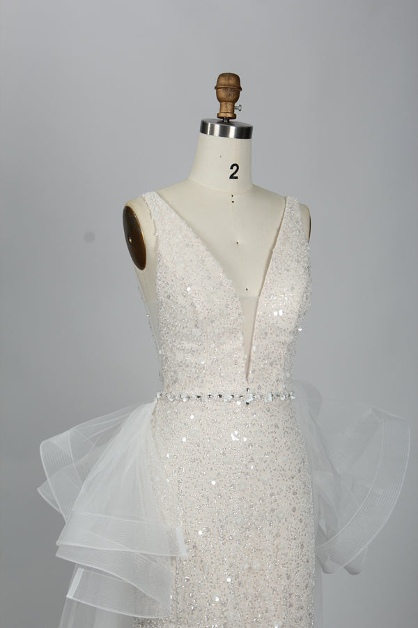 Wholesale Detachable Waist Belt with Embellished Bodice and Stiff Net Skirt Wedding Gown KT1333
