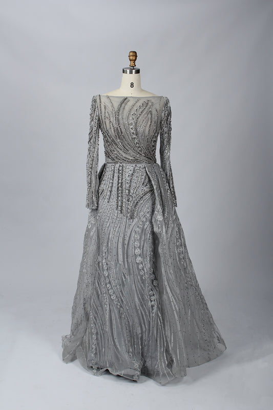 Enchanting Sophistication Wholesale Plus Size Hand-Embellished Beaded Evening Gowns MK072