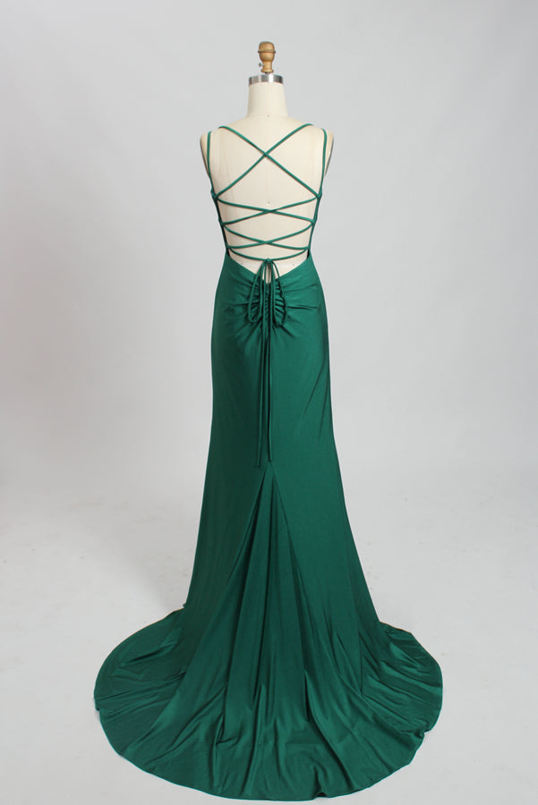 Wholesale Simple Mermaid Prom Dresses with Side Slit and Tie Back QT015